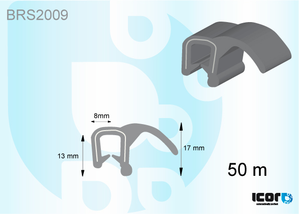 U PROFIEL ELASTOMEER MET METAAL - ROL VAN 50 M