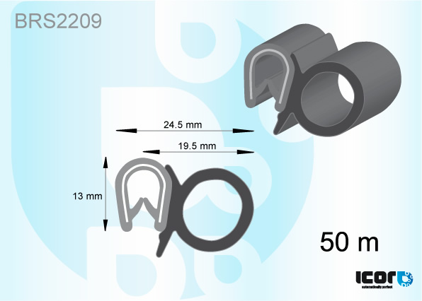 U PROFIEL ELASTOMEER MET METAAL - ROL VAN 50 M