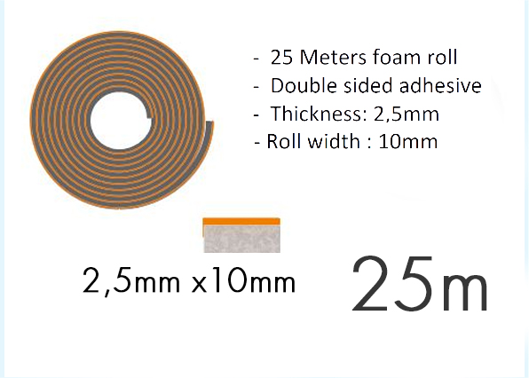 MOUSSE DOUBLE ADHESIF 2.5mm x 10mm L=25m