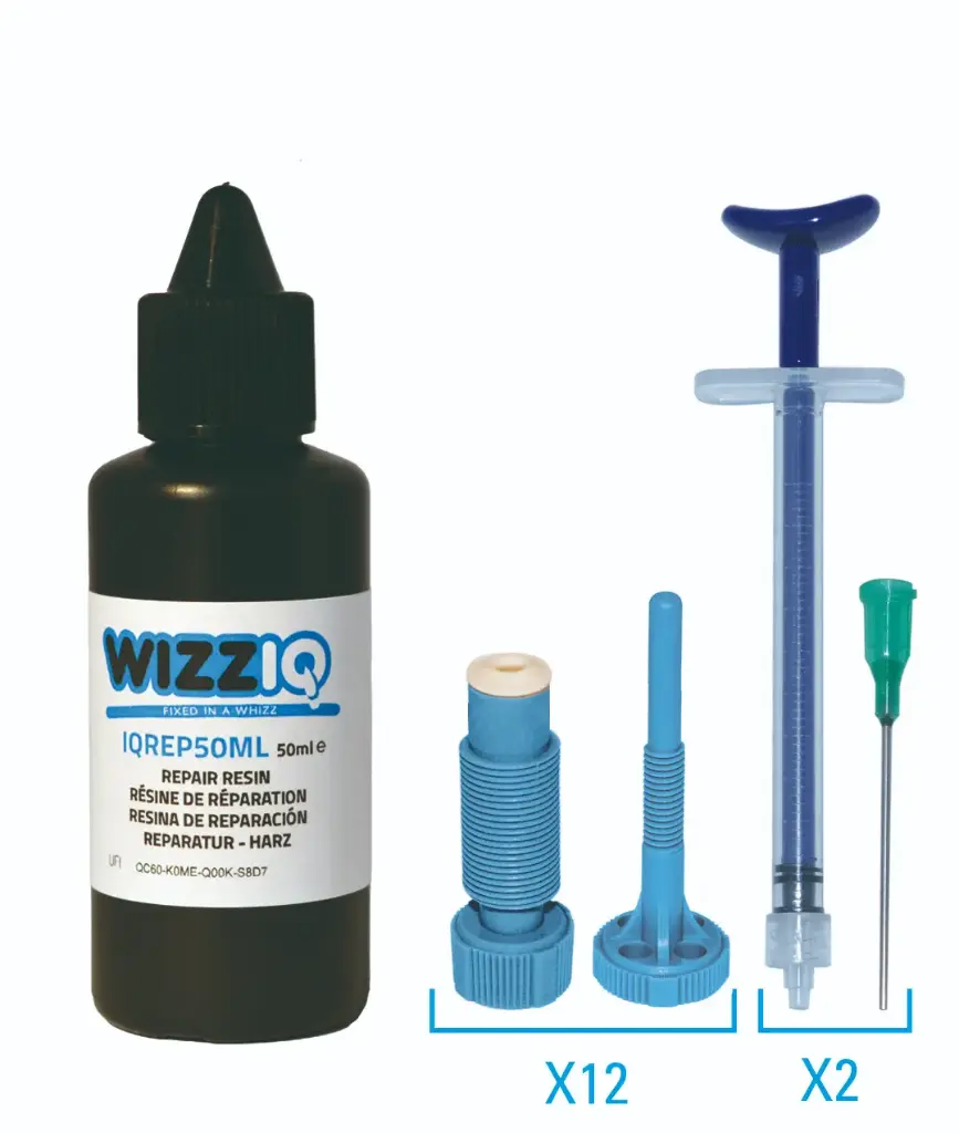 REPARATIE HARS GELAAGDE RUITEN 50ml (200-250 REPARATIES)+12 BLAUW INJECTOR + 2 INJECTIESPUITEN EN NAALD