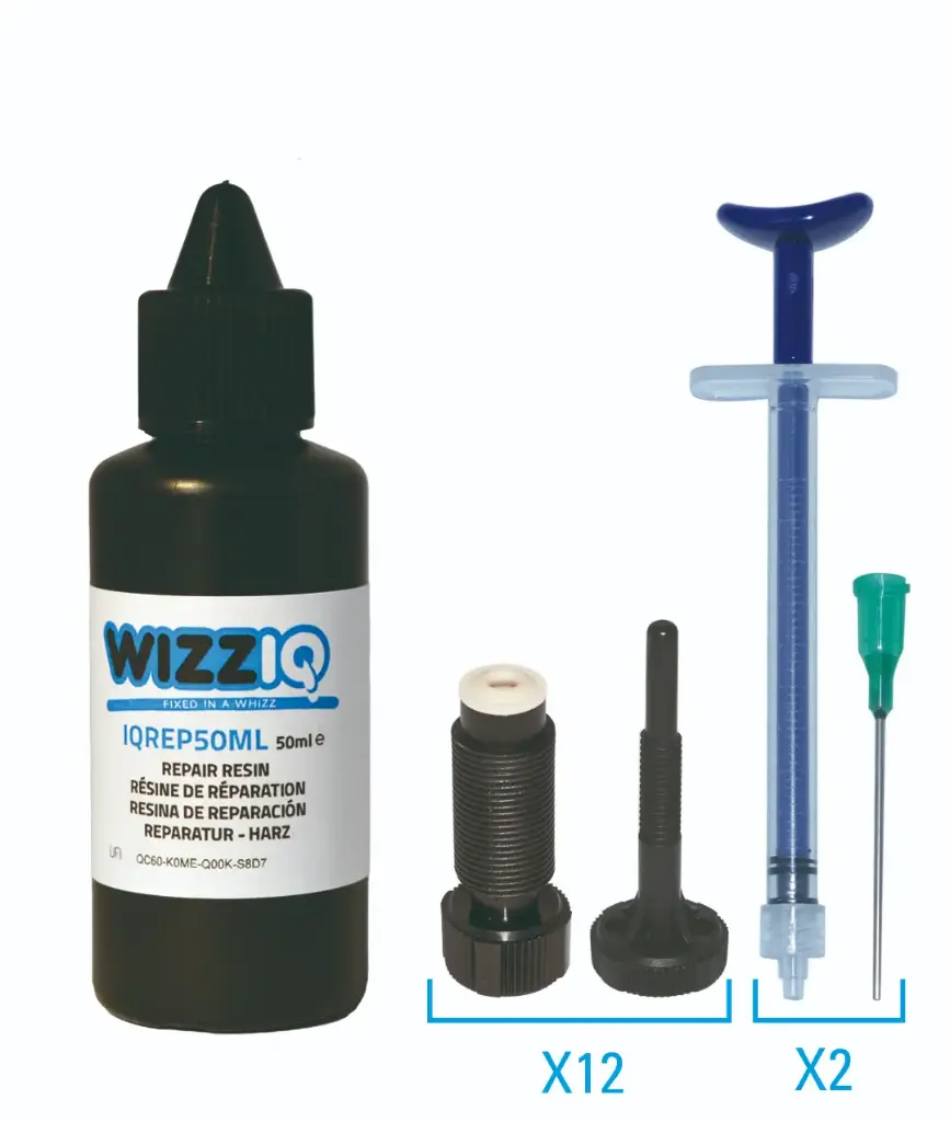REPARATIE HARS GELAAGDE RUITEN 50ml (200-250 REPARATIES)+12 ZWART INJECTOR + 2 INJECTIESPUITEN EN NAALD