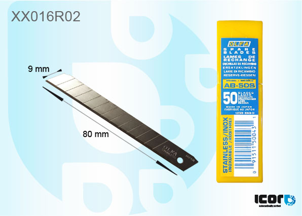 9 MM SNAP OFF STAINLESS STEEL BLADES X 50 DISPENSER